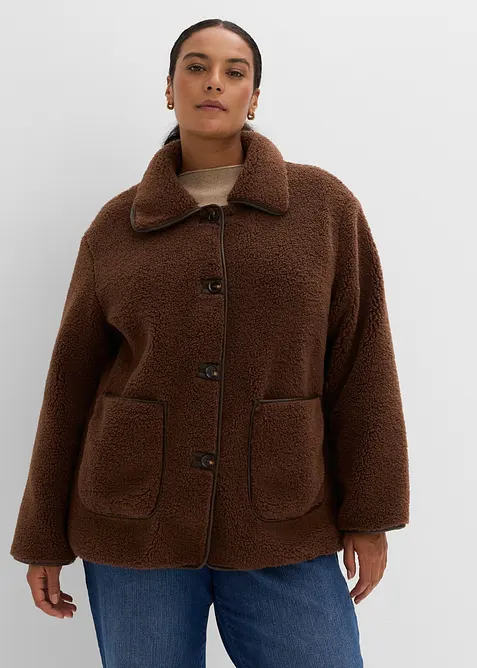 Jacka i teddymaterial med p&aring;sydda fickor, bonprix