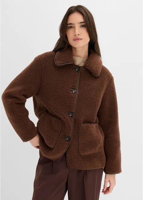 Jacka i teddymaterial med p&aring;sydda fickor, bonprix