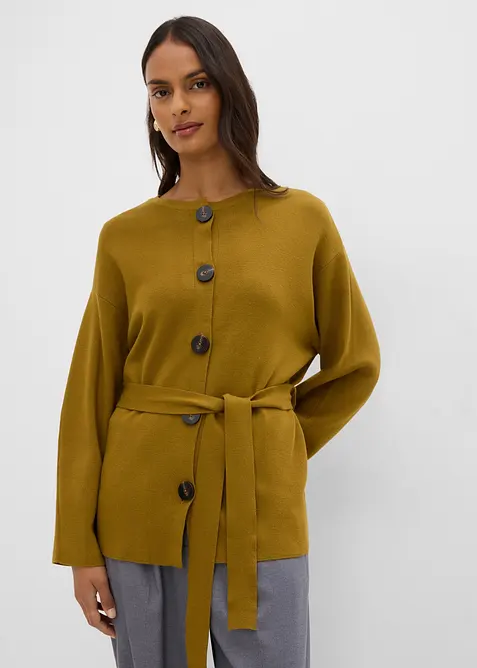 Cardigan med knytsk&auml;rp i viskosmix, bonprix