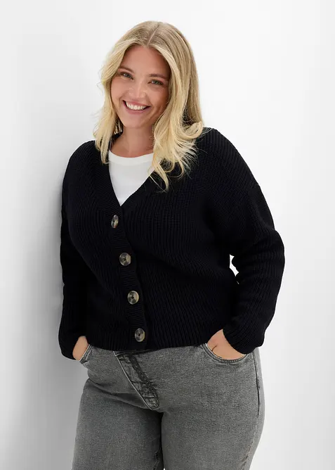 Grovstickad cardigan i bomull, bonprix