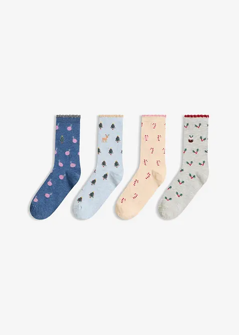 Strumpor med julmotiv och ekologisk bomull (4-pack), bonprix