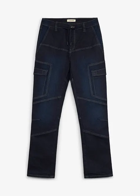 Cargo Jeans med flanellfoder och res&aring;r i midjan, Regular Fit, Straight, bonprix
