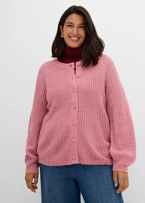 Grovstickad cardigan med raglan&auml;rmar, bonprix
