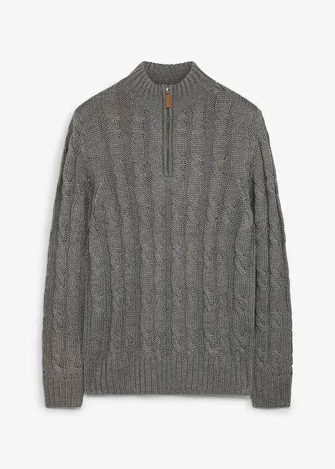 Melerad tr&ouml;ja med krage, dragkedja och fl&auml;tm&ouml;nster, bonprix
