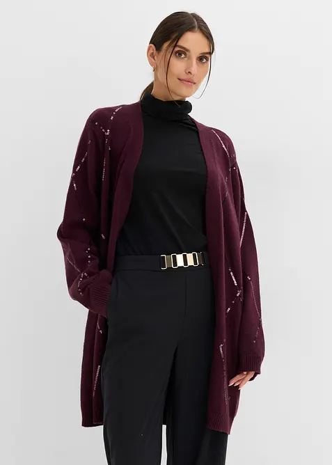 Stickad l&aring;ngkofta med paljetter, bonprix