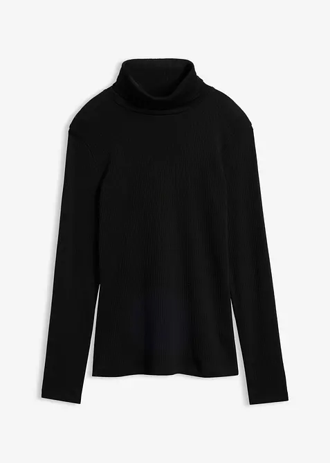 Ribbstickad topp av ren bomull, med polokrage, bonprix