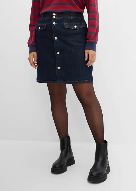 Jeanskjol med knappsl&aring;, bonprix