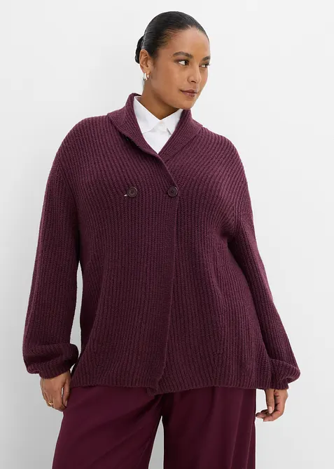 Grovstickad cardigan med krage, bonprix