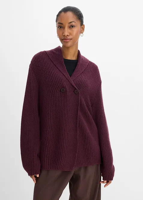 Grovstickad cardigan med krage, bonprix