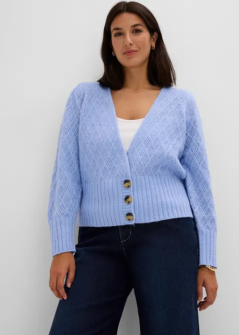 Finstickad cardigan med knappdetaljer, bonprix