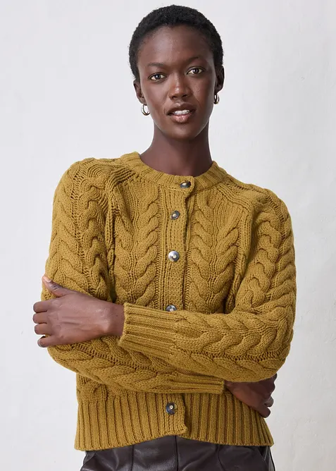 Fl&auml;tm&ouml;nstrad cardigan i bomull och ull, bonprix