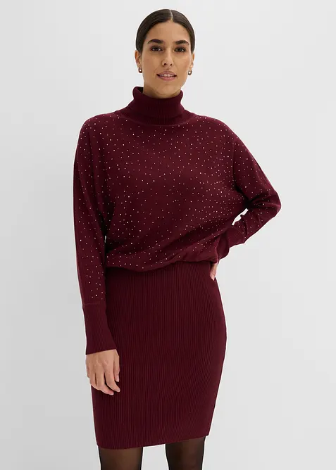 Stickad kl&auml;nning med glitterstenar, bonprix