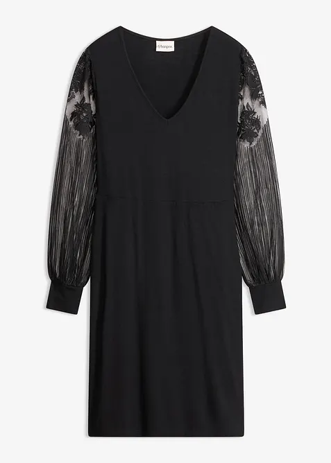 Minikl&auml;nning med transparenta ballong&auml;rmar och broderi, bonprix