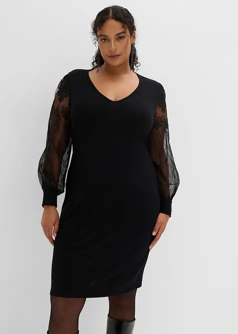 Minikl&auml;nning med transparenta ballong&auml;rmar och broderi, bonprix