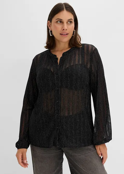 Blus i skimrande, plisserat material, bonprix