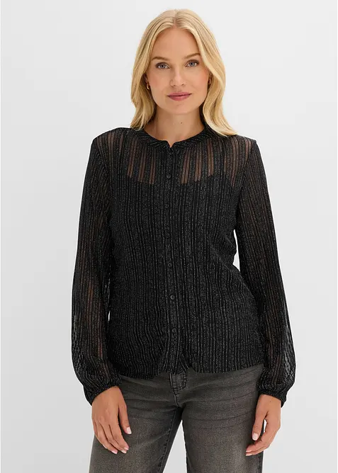 Blus i skimrande, plisserat material, bonprix