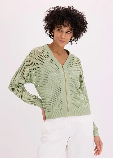 Stickad cardigan med h&aring;lm&ouml;nster och glittrande effekter, bonprix