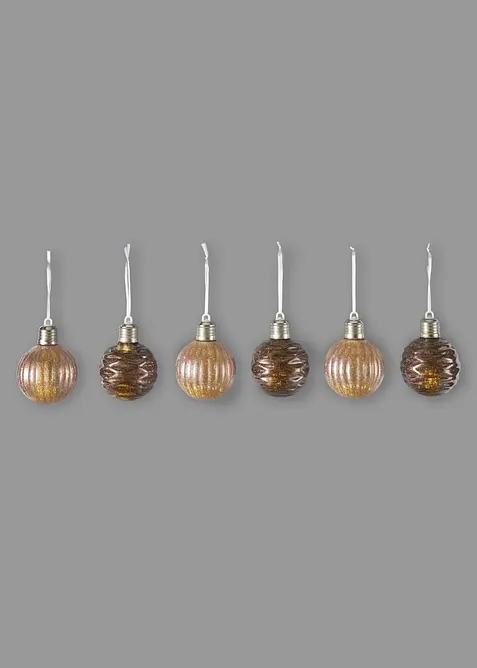 H&auml;ngdekoration med LED-belysning &ndash; julgranskulor (6-pack), bonprix