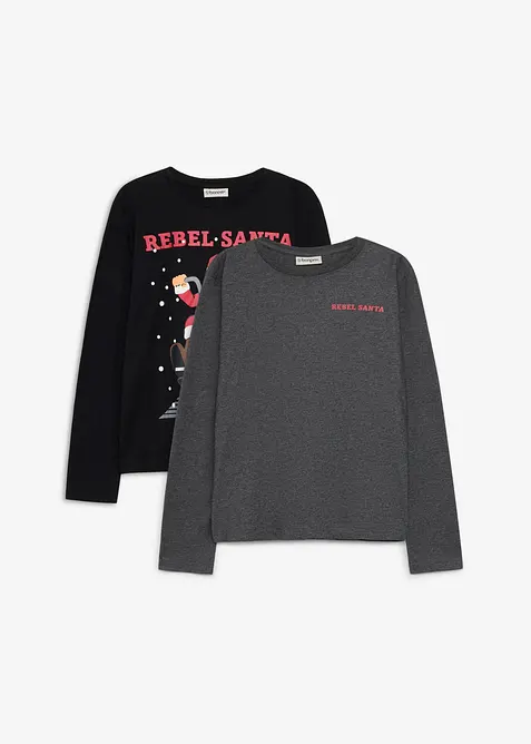 L&aring;ng&auml;rmad T-shirt med ekologisk bomull och julmotiv (2-pack), bonprix