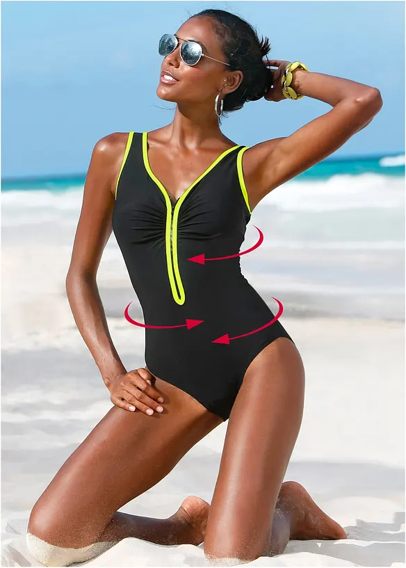 Baddräkt med dragkedja och lätt formande effekt, bonprix