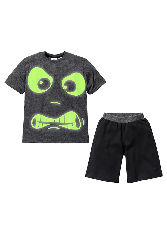 Pyjamas med shorts för barn (2 delar) med självlysande tryck, bonprix