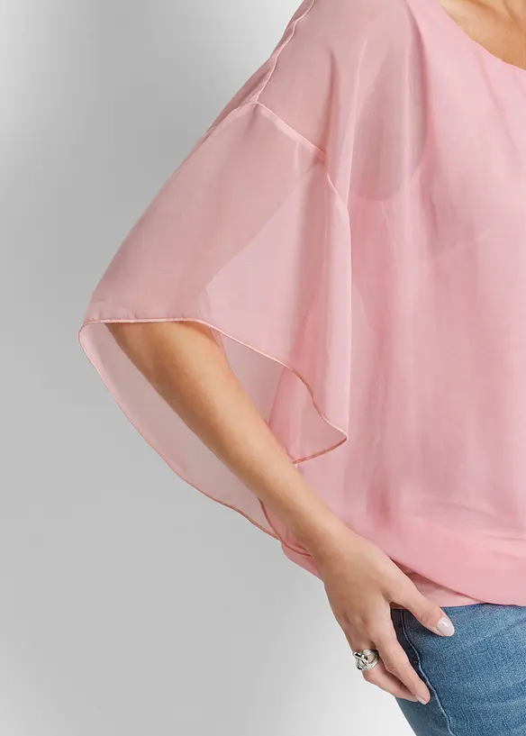 Chiffongblus med linne, bonprix