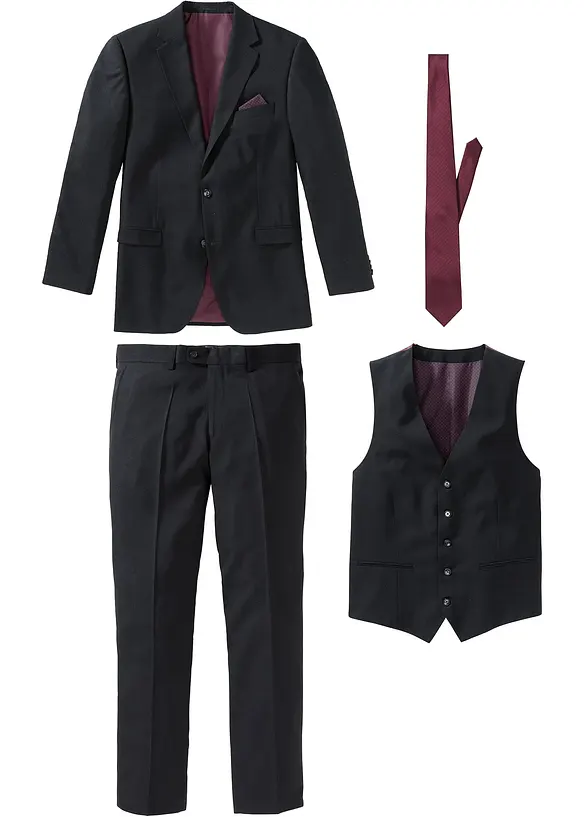 Kostym med väst och slips (4 delar) Regular Fit, bonprix