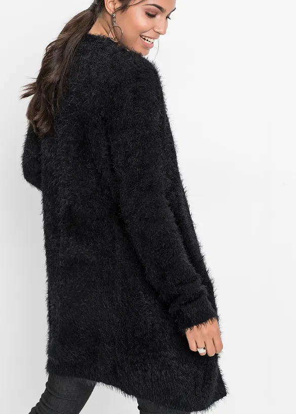 Lång cardigan med fluffig look, bonprix