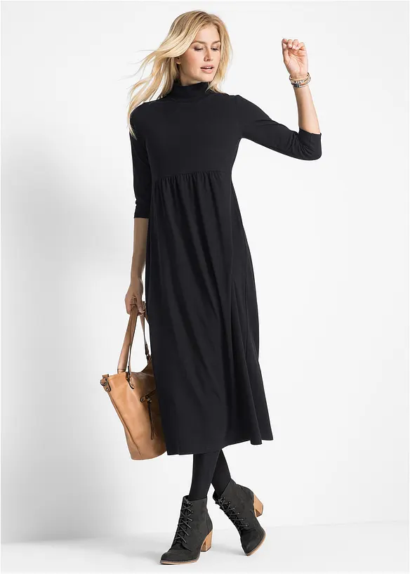 Mellanlång jerseyklänning, 3/4-ärm, bonprix