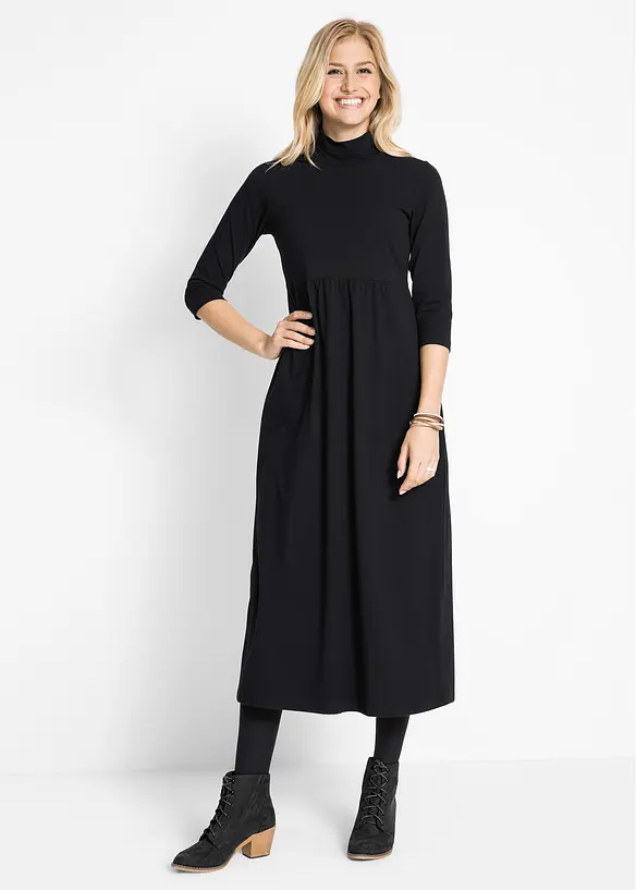 Mellanlång jerseyklänning, 3/4-ärm, bonprix