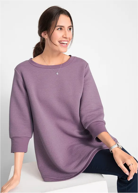 Lång sweatshirt i materialmix, bonprix