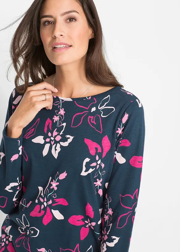Långärmad topp med blommönster, bonprix