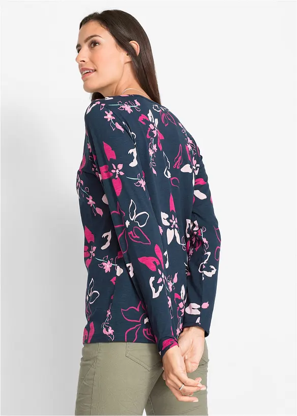 Långärmad topp med blommönster, bonprix