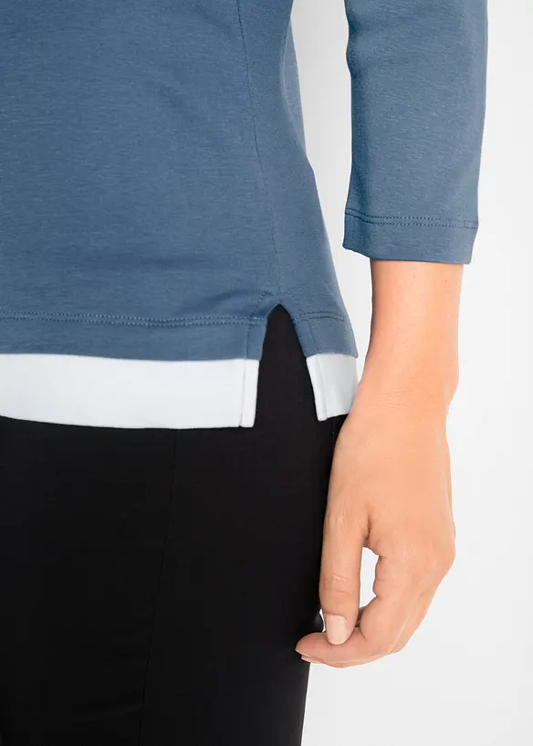 Bomullstopp med 2-i-1-look och 3/4-ärm, bonprix