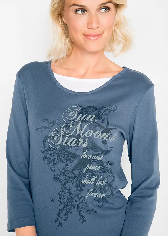 Bomullstopp med 2-i-1-look och 3/4-ärm, bonprix