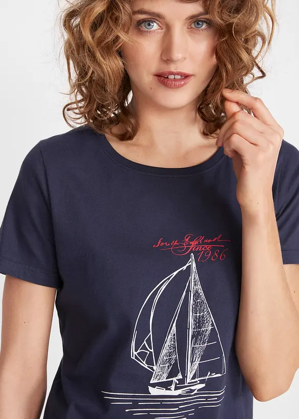 T-shirt i bomull med slits i sidan och tryck, bonprix