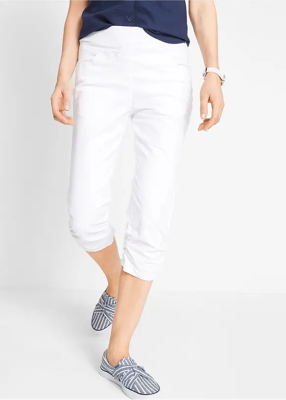 Capribyxa i bomull med bekv&auml;m midja och rynkade benslut, bonprix