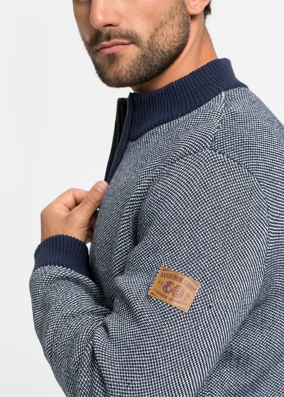 Cardigan i ren bomull med ståkrage, bonprix