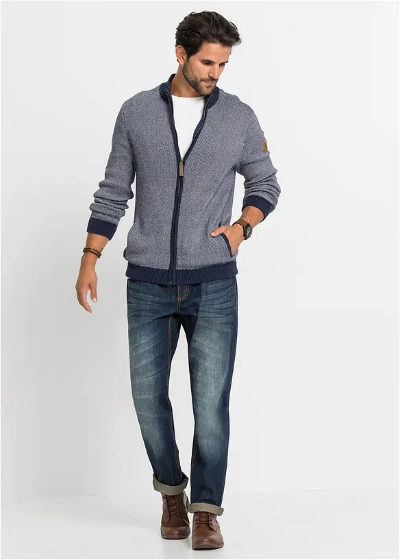 Cardigan i ren bomull med ståkrage, bonprix