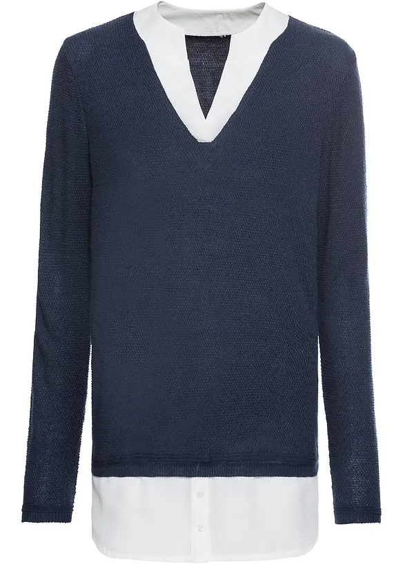 Finstickad tröja med blusinfällning, bonprix
