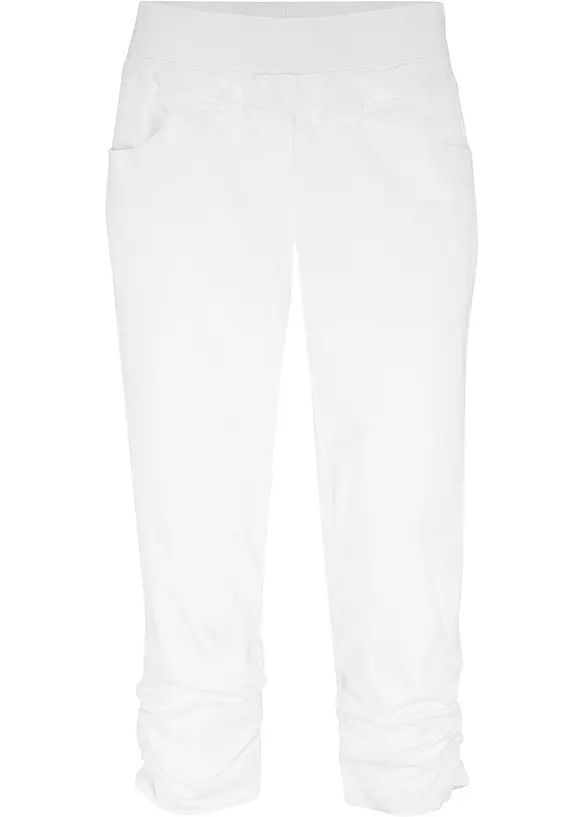 Capribyxa i bomull med bekv&auml;m midja och rynkade benslut, bonprix
