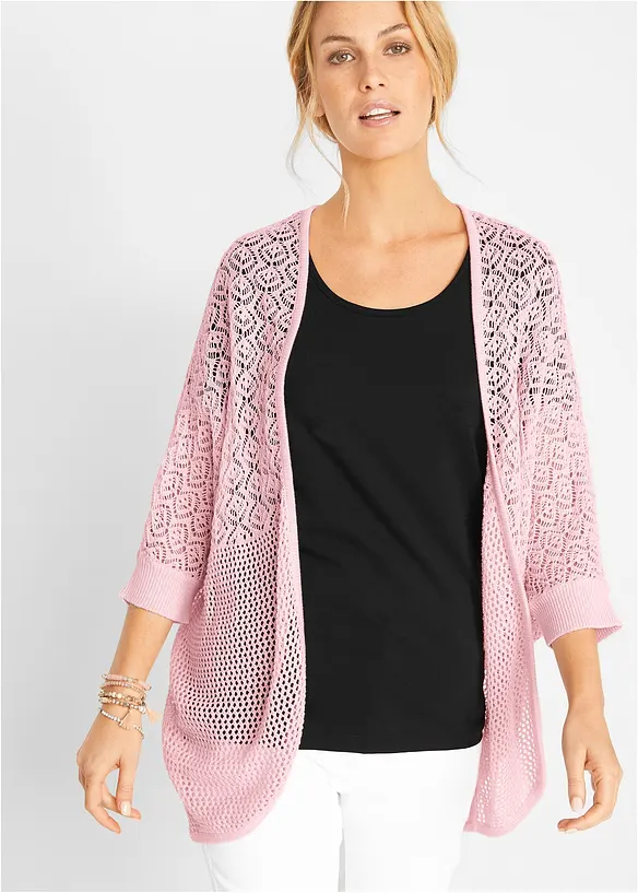 Lång cardigan med hålmönster, bonprix