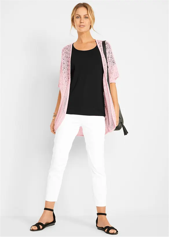 Lång cardigan med hålmönster, bonprix