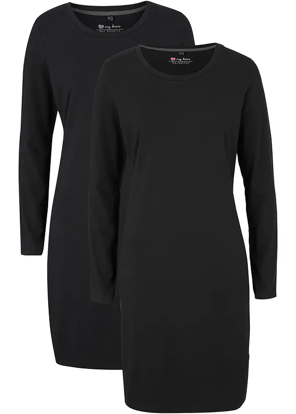 Jerseyklänning av bomull med stretch (2-pack), bonprix