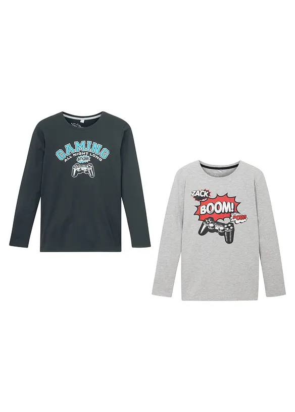 Långärmad T-shirt (2-pack), ekologisk bomull, bonprix