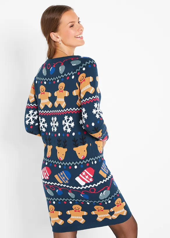 Kort stickad klänning med pepparkakor, bonprix