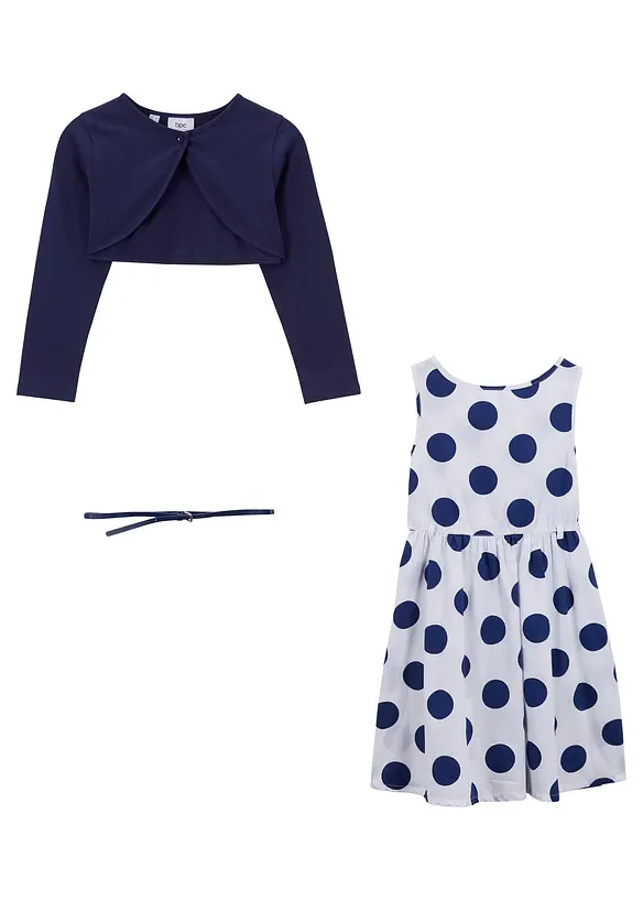Klänning + skärp + bolero för barn (3 delar), bonprix