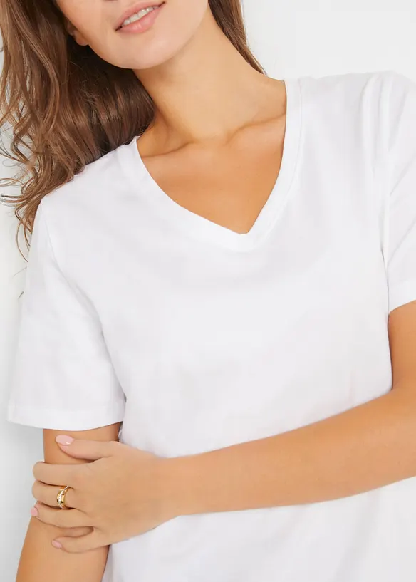 Lång topp med V-ringning (2-pack), bonprix