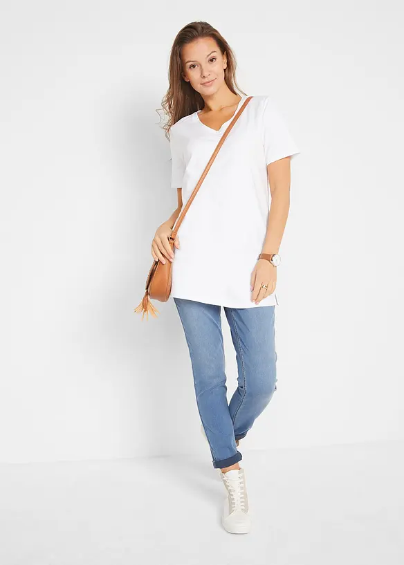 Lång topp med V-ringning (2-pack), bonprix