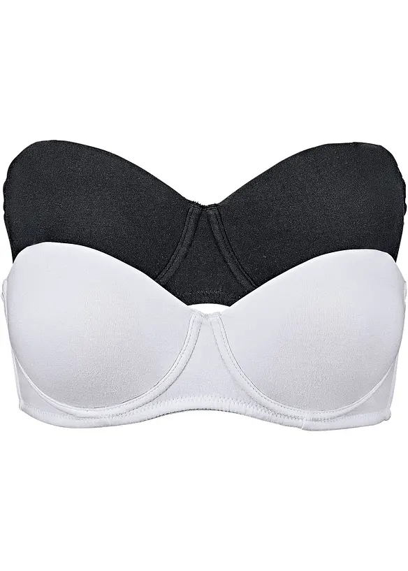 Axelbandslös BH med bygel och ekologisk bomull (2-pack), bonprix